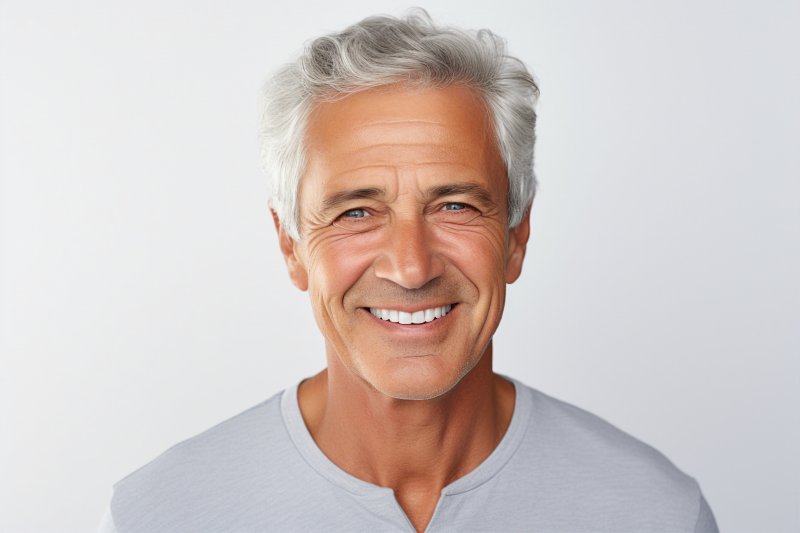 older man smiling with dental implants